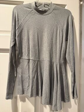 Anthropologie-Maeve long slv mock neck peplum ribbed asymmetrical top